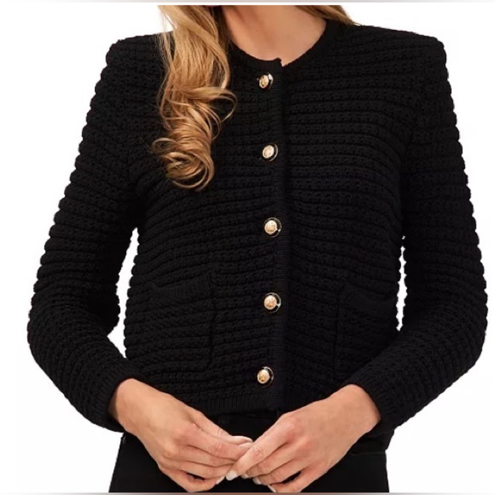Joie Black Textured Blazer with Gold Buttons
